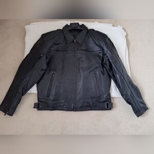 NWOT Men's Infinity Sports Black Genuine Leather Motorcycle Moto Jacket XL